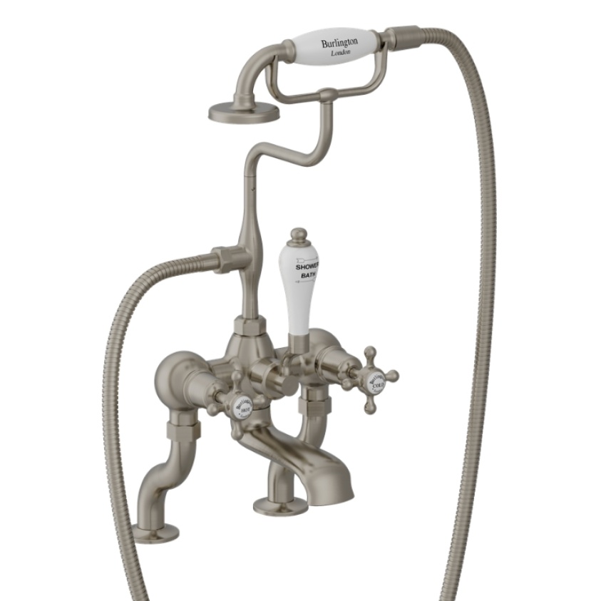 Product Cut out image of the Burlington Claremont Brushed Nickel Deck Mounted Bath Shower Mixer